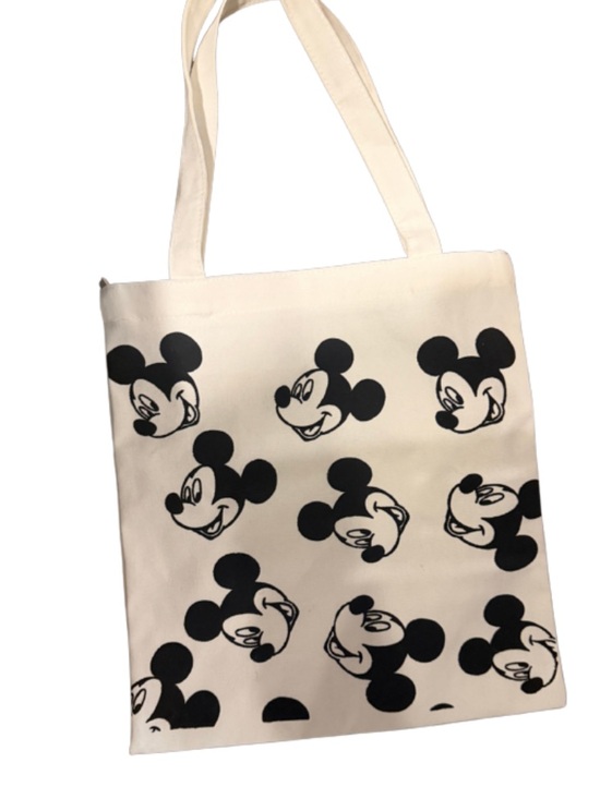Handbags - Canvas Tote Bag with Black Cartoon Head Print - White